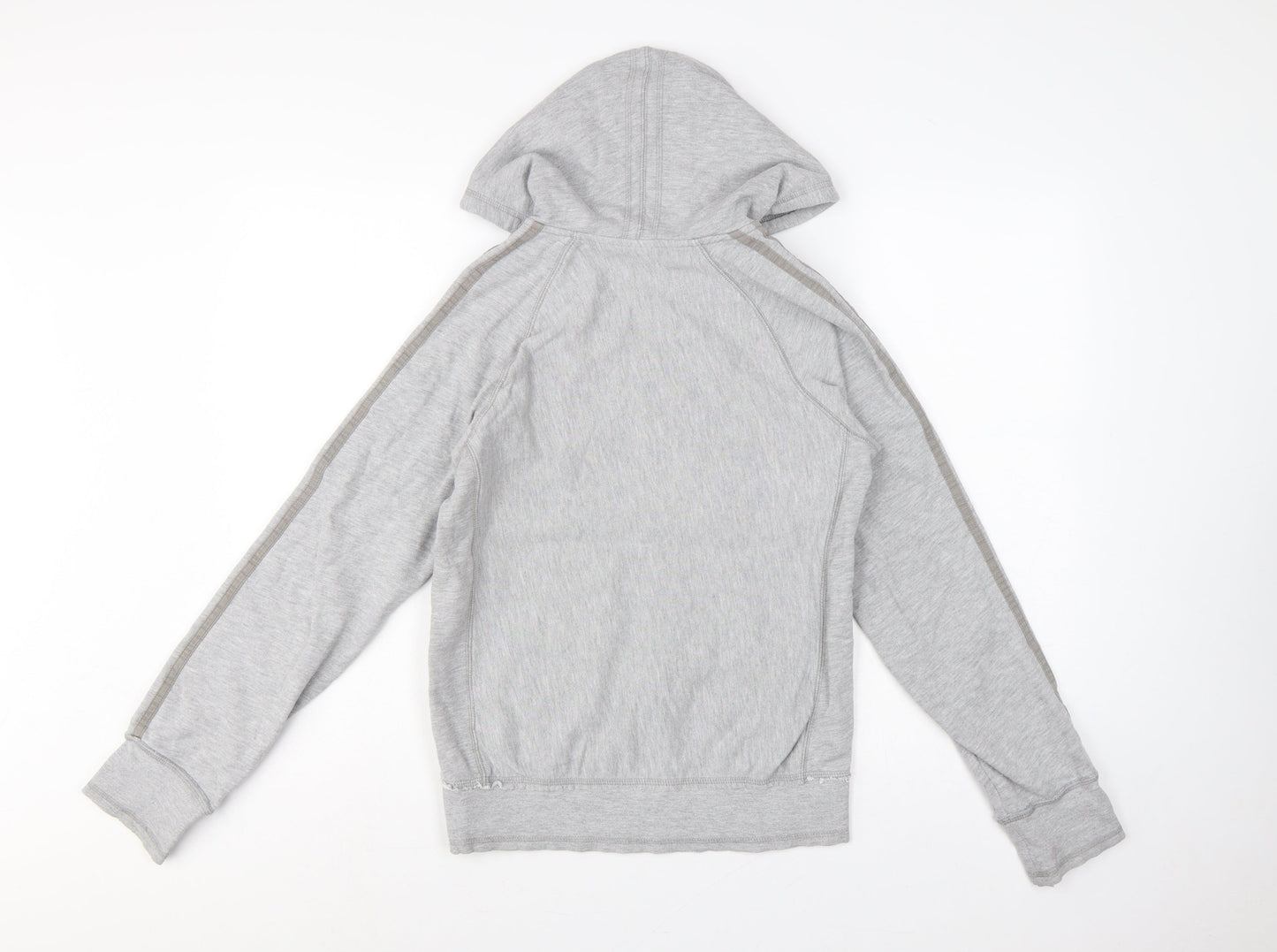 Adidas Women Grey UK 8 Pullover Hoodie Embroidered Logo 3 Stripe Cotton