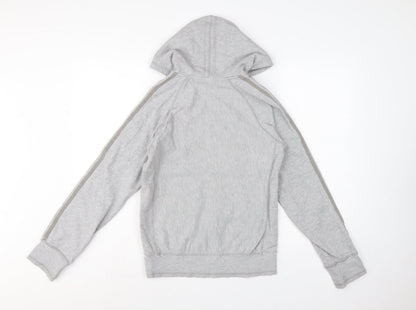 Adidas Women Grey UK 8 Pullover Hoodie Embroidered Logo 3 Stripe Cotton