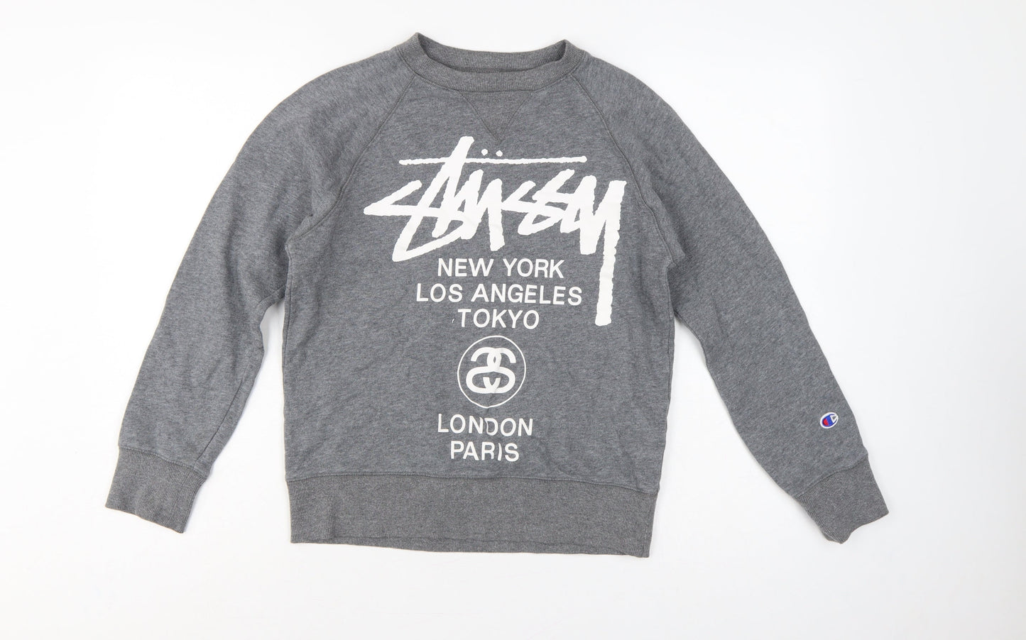 Stussy x Champion Unisex Grey S Pullover Logo Sweatshirt