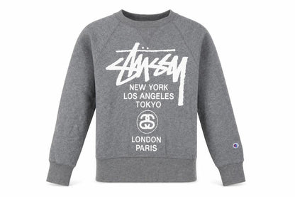 Stussy x Champion Unisex Grey S Pullover Logo Sweatshirt