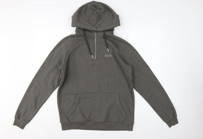 BoohooMAN Men’s Grey S 1/4 Zip Pullover Hoodie Logo Cotton
