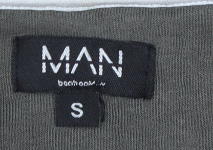 BoohooMAN Men’s Grey S 1/4 Zip Pullover Hoodie Logo Cotton