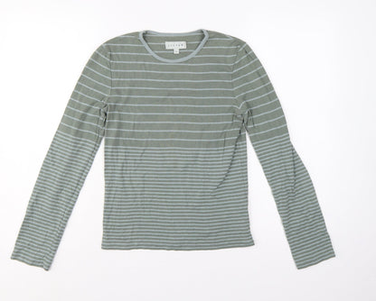 Jigsaw Women’s Green L Basic Striped Cotton Long Sleeve T-Shirt