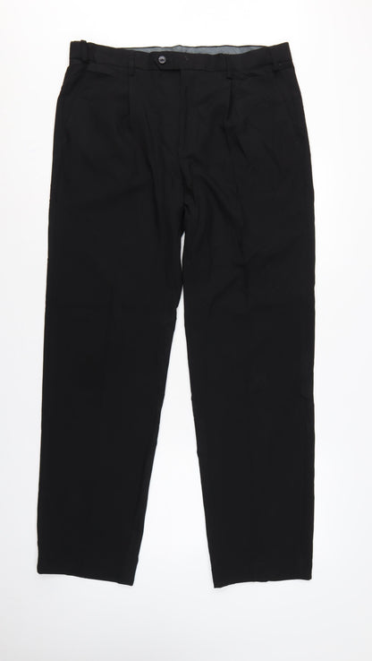Marks and Spencer Men Black 33in Regular Straight Dress Trousers