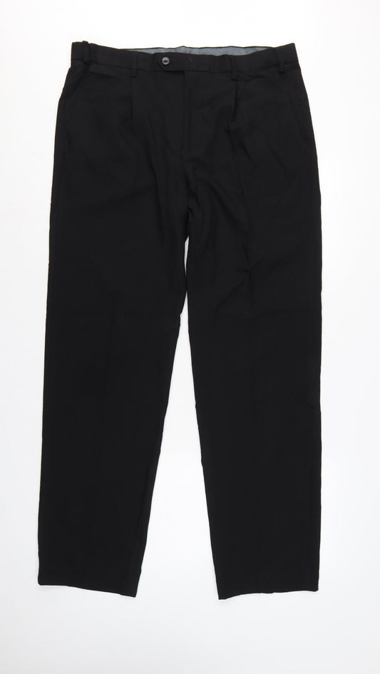 Marks and Spencer Men Black 33in Regular Straight Dress Trousers