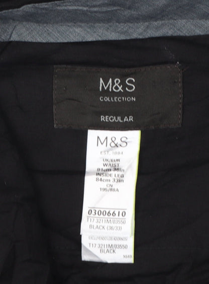 Marks and Spencer Men Black 33in Regular Straight Dress Trousers