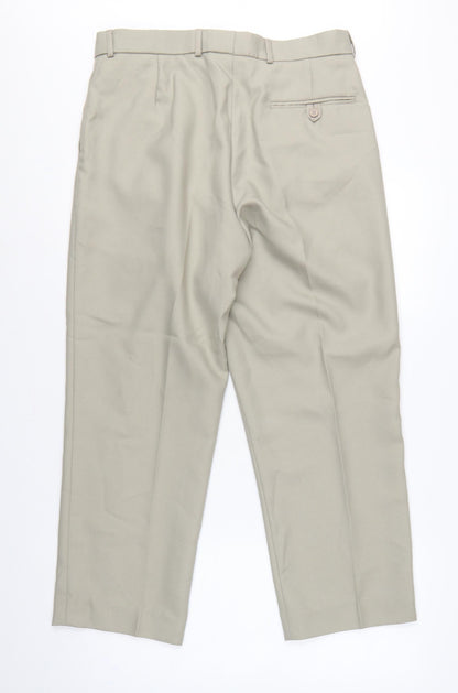 Premier Man Men's Beige 34S Pleated Tapered Dress Trousers