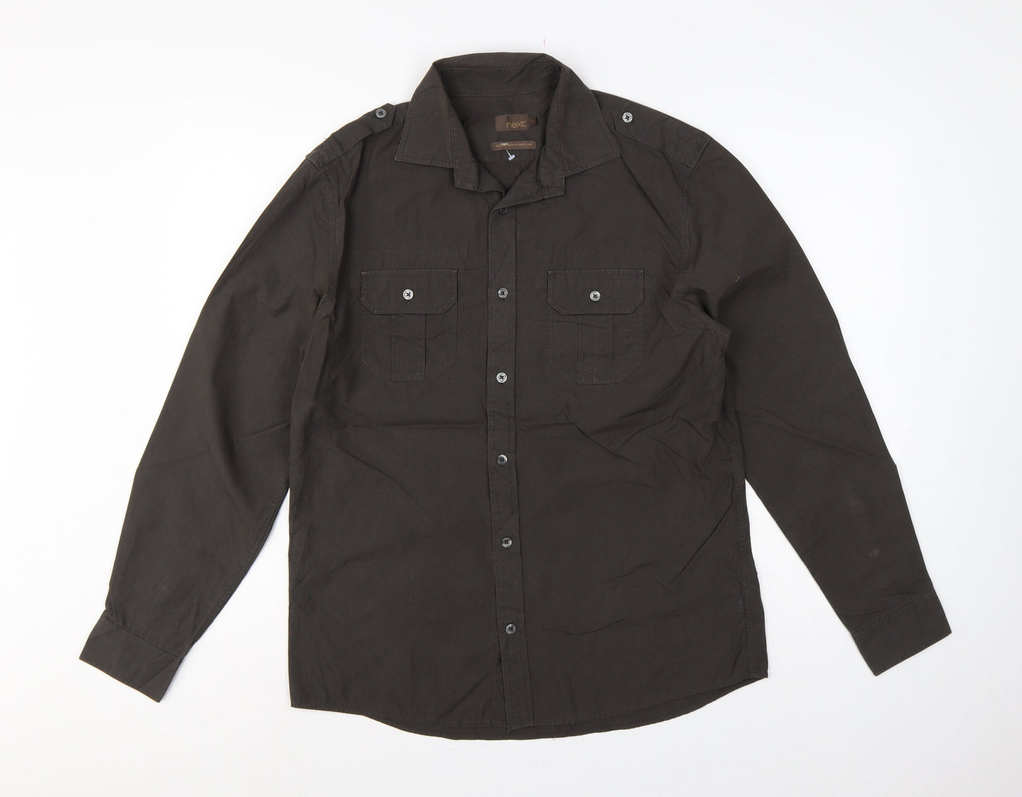 Next Men’s Black M Military Long Sleeve Button-Up Pocket Shirt