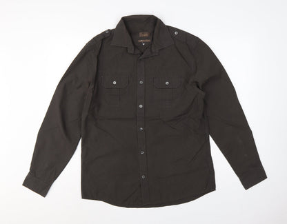 Next Men’s Black M Military Long Sleeve Button-Up Pocket Shirt