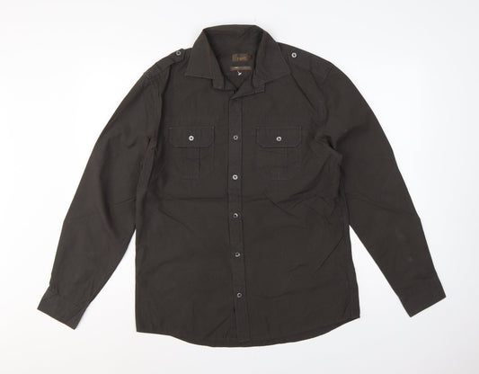 Next Men’s Black M Military Long Sleeve Button-Up Pocket Shirt