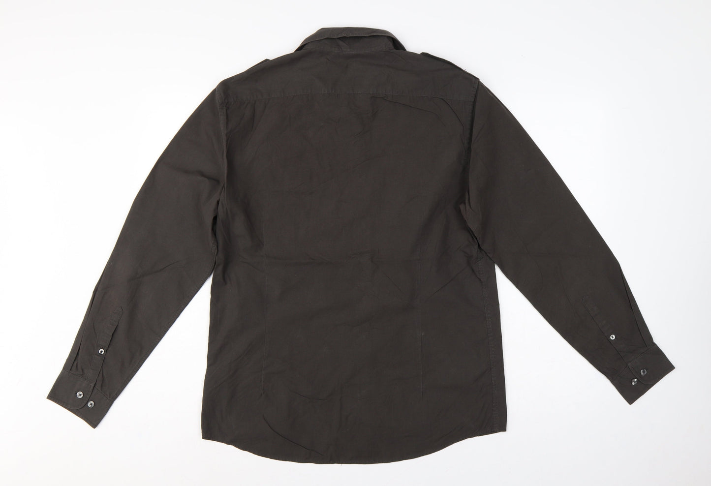 Next Men’s Black M Military Long Sleeve Button-Up Pocket Shirt