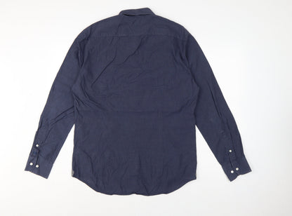 Tommy Hilfiger Men Blue 16.5 Slim Fit Linen Button Down Shirt