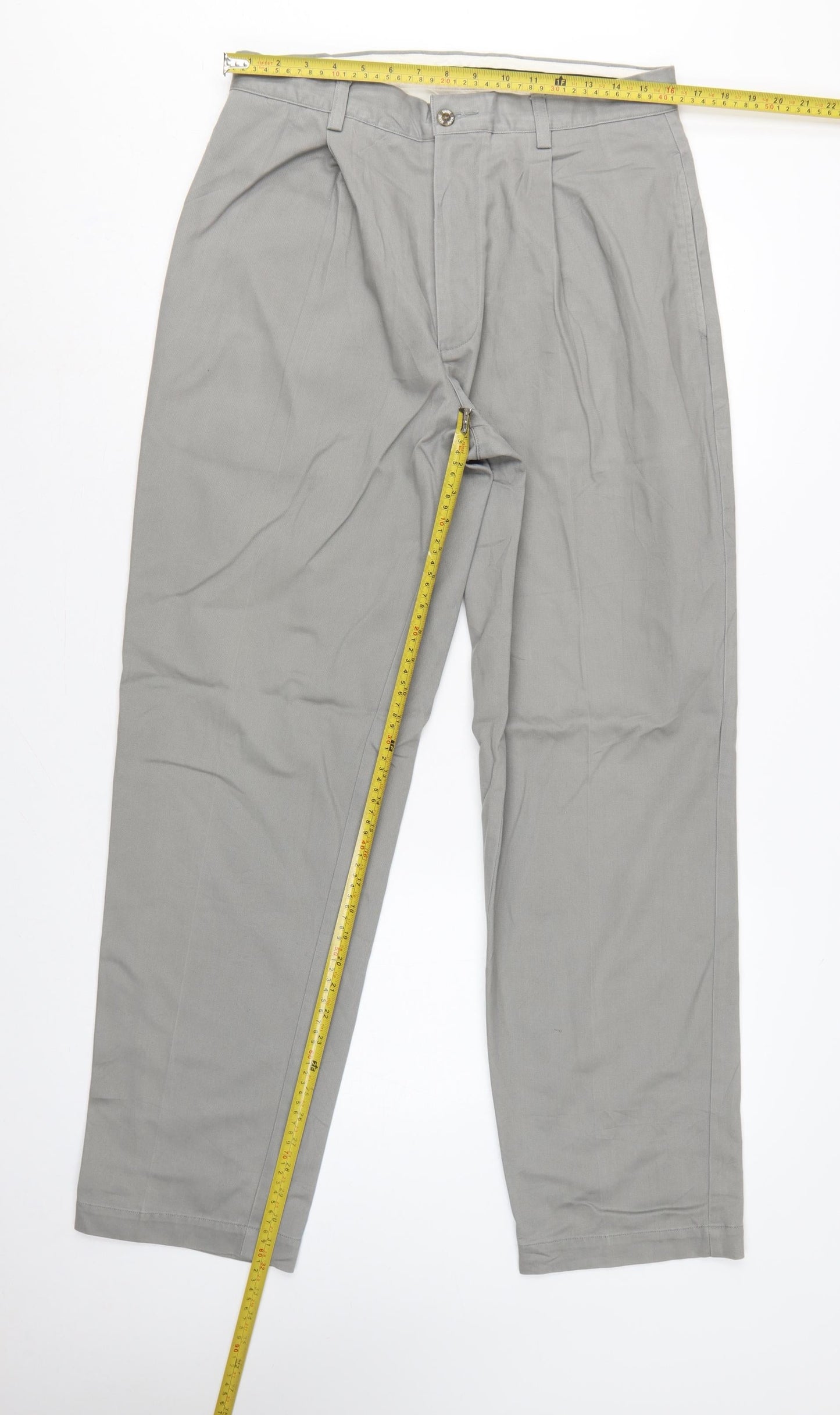 Maine New England Men's Grey 34R Chino Trousers Straight Leg Cotton