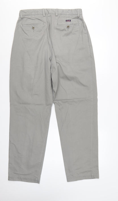 Maine New England Men's Grey 34R Chino Trousers Straight Leg Cotton