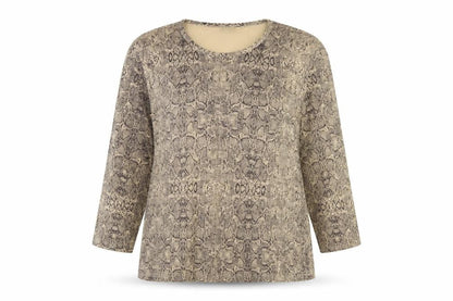 Dash Women’s Beige Snake Print Cotton Long Sleeve Basic Top UK 18