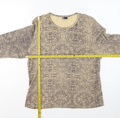 Dash Women’s Beige Snake Print Cotton Long Sleeve Basic Top UK 18