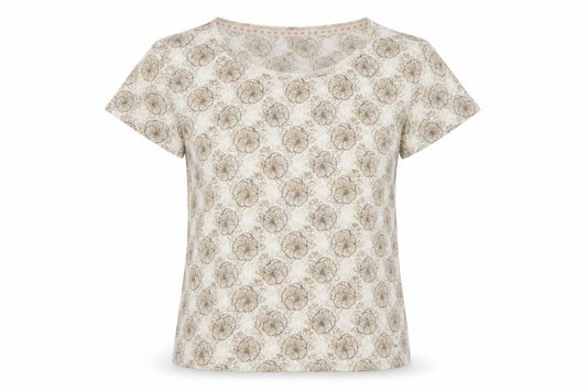 Maine New England Women’s Beige Floral T-Shirt Size 12 Short Sleeve