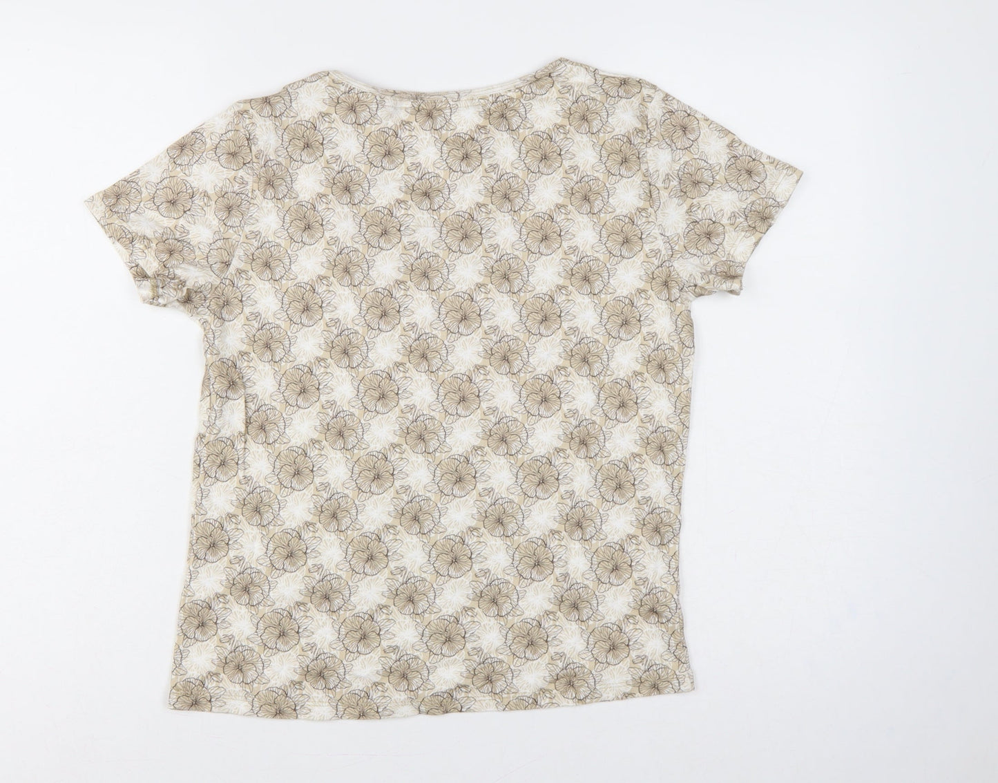 Maine New England Women’s Beige Floral T-Shirt Size 12 Short Sleeve