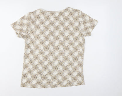 Maine New England Women’s Beige Floral T-Shirt Size 12 Short Sleeve