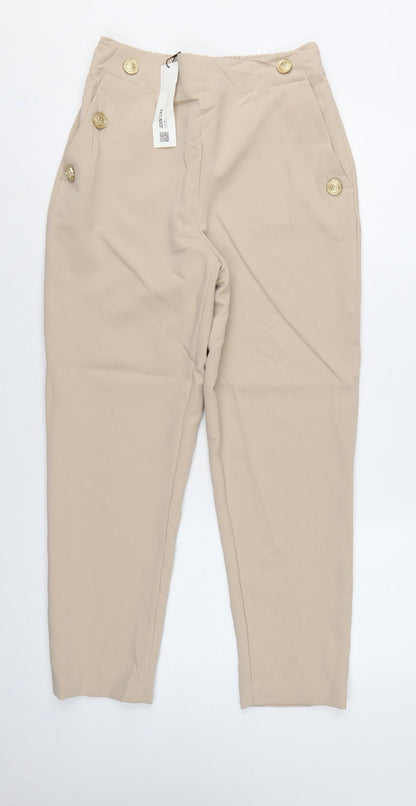 Zara Women Beige High Rise Tapered Tailored Trousers Size S