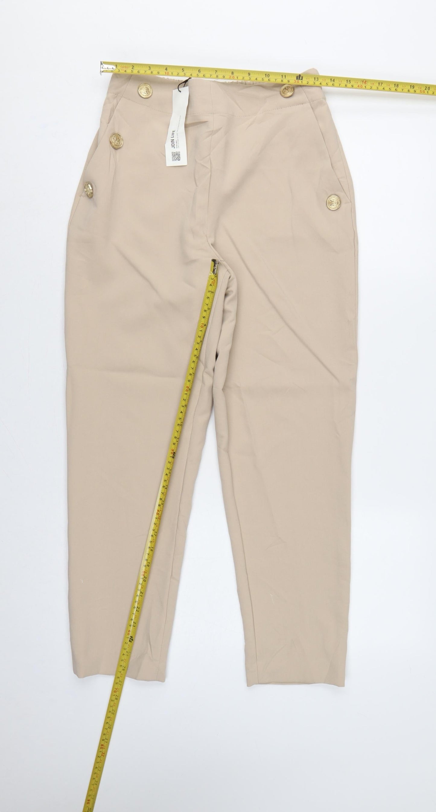 Zara Women Beige High Rise Tapered Tailored Trousers Size S