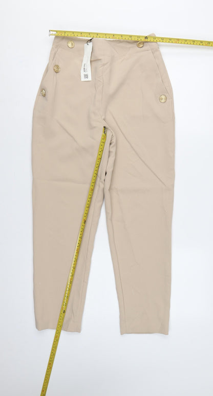 Zara Women Beige High Rise Tapered Tailored Trousers Size S