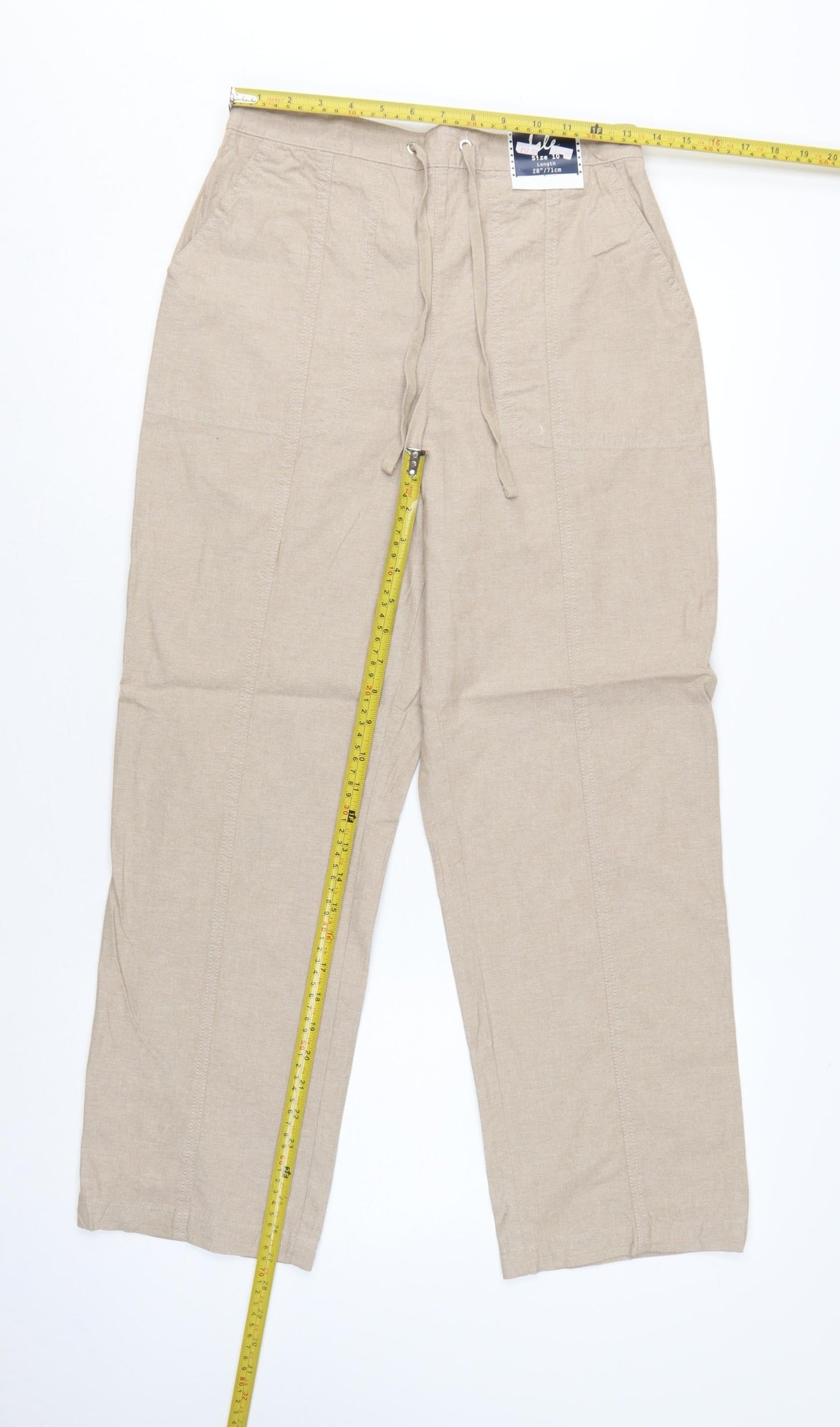 Isle Women’s Beige Size 10 Cotton Drawstring Straight Leg Trousers