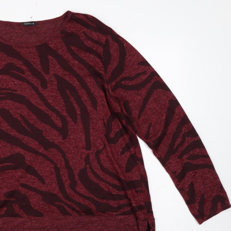 Roman Women Red M Zebra Print Long Sleeve Round Neck Tunic Jumper