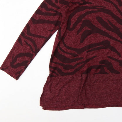 Roman Women Red M Zebra Print Long Sleeve Round Neck Tunic Jumper