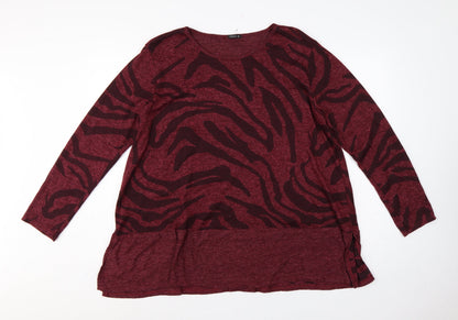Roman Women Red M Zebra Print Long Sleeve Round Neck Tunic Jumper
