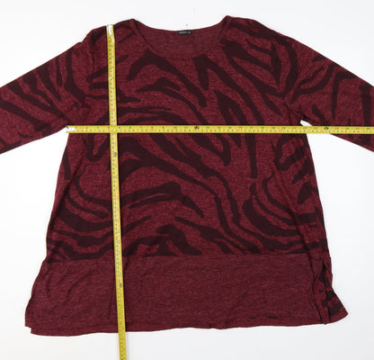 Roman Women Red M Zebra Print Long Sleeve Round Neck Tunic Jumper