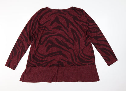 Roman Women Red M Zebra Print Long Sleeve Round Neck Tunic Jumper