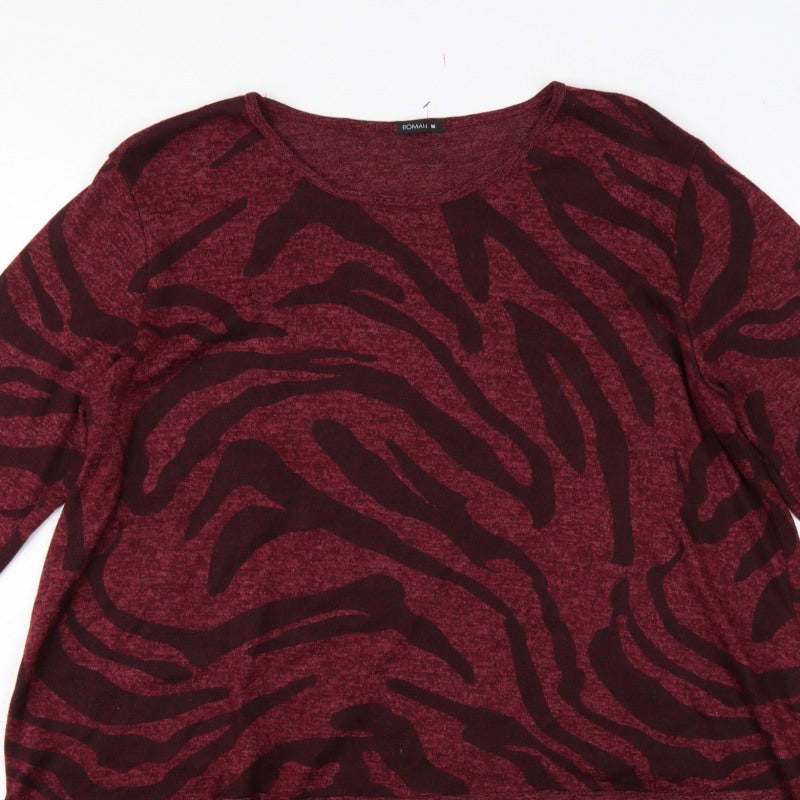 Roman Women Red M Zebra Print Long Sleeve Round Neck Tunic Jumper