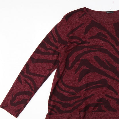 Roman Women Red M Zebra Print Long Sleeve Round Neck Tunic Jumper