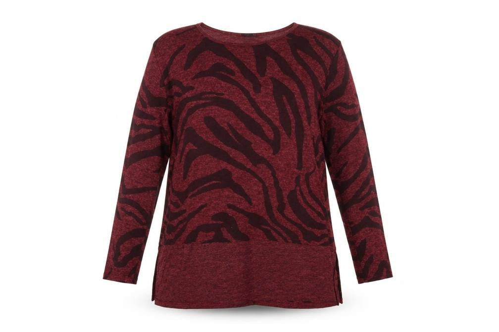 Roman Women Red M Zebra Print Long Sleeve Round Neck Tunic Jumper