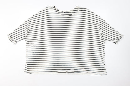 Roman Women White Black Striped Size 14 Relaxed Viscose T-Shirt