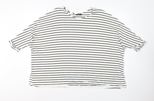 Additional front view of Roman Women White Black Striped, size 14, Relaxed Viscose T-Shirt