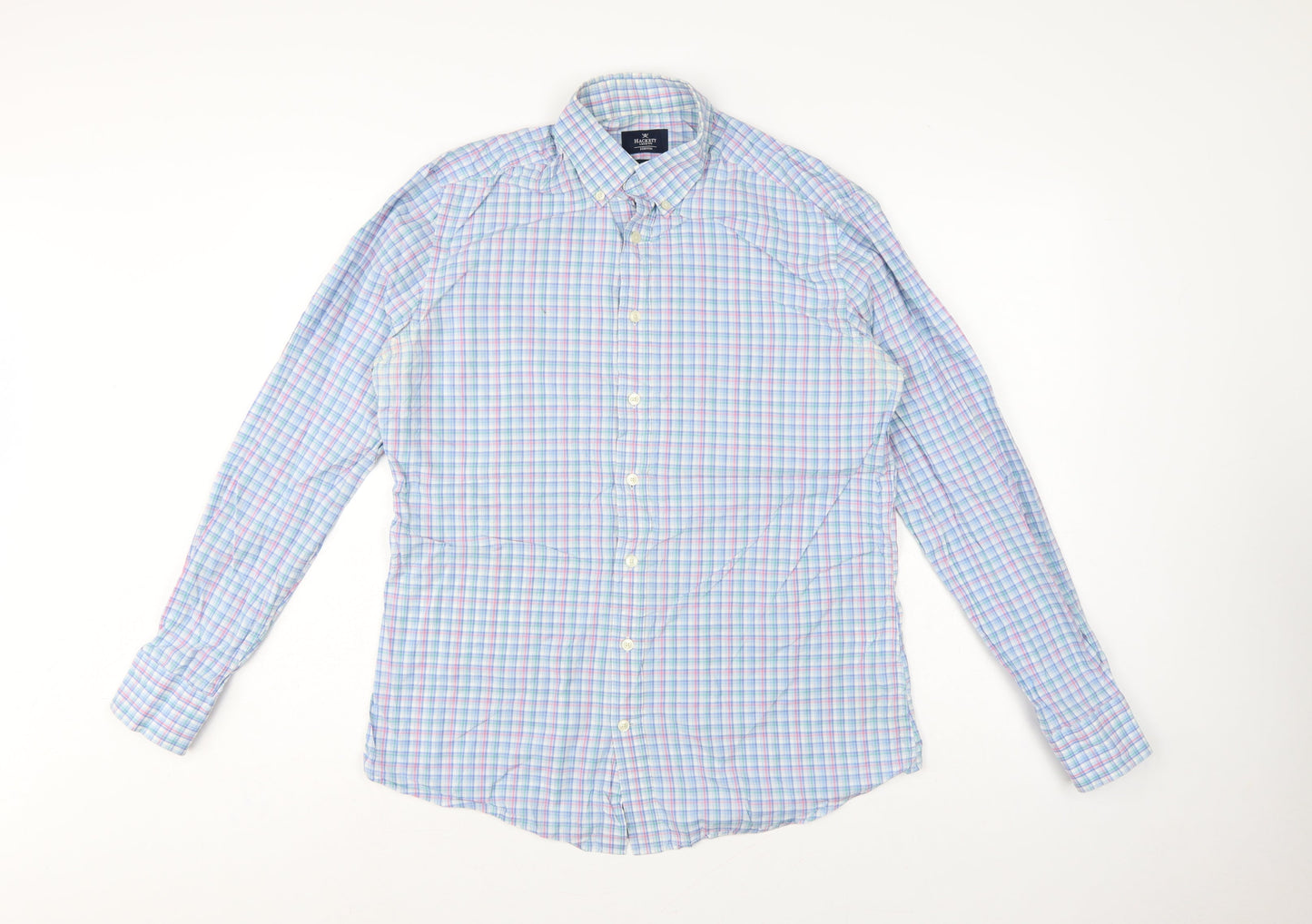 Hackett London Men’s Blue Check Slim Fit Cotton Shirt Medium