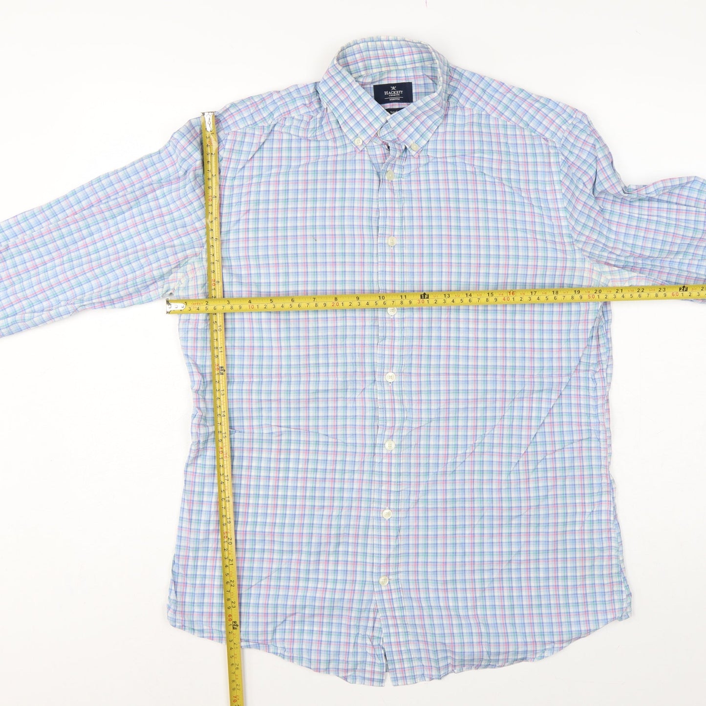 Hackett London Men’s Blue Check Slim Fit Cotton Shirt Medium