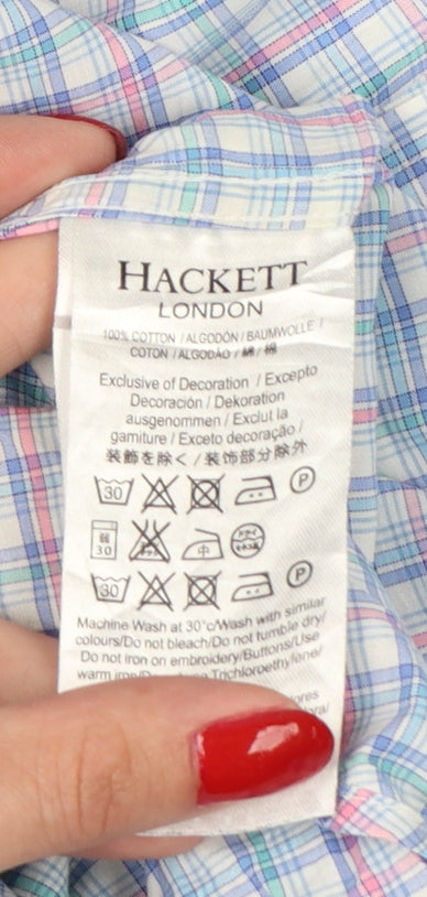 Hackett London Men’s Blue Check Slim Fit Cotton Shirt Medium