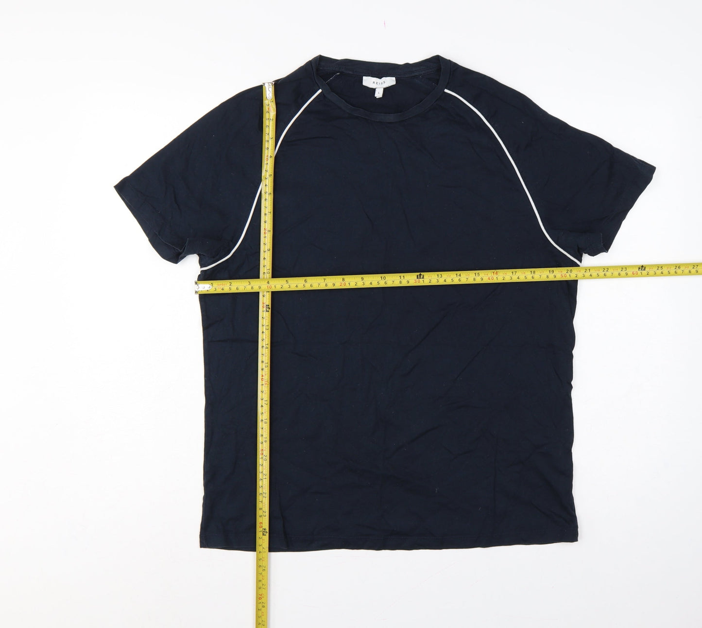 Reiss Men’s Blue L Cotton Crew Neck Contrast Trim T-Shirt