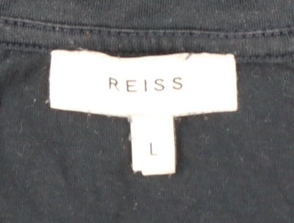 Reiss Men’s Blue L Cotton Crew Neck Contrast Trim T-Shirt