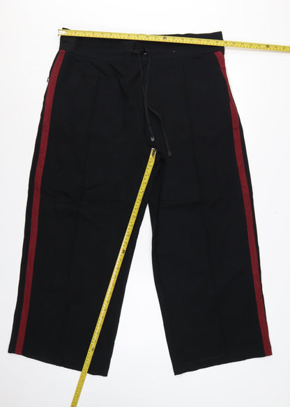 Marks & Spencer Women Black Size 20 Short Wide-Leg Stripe Trousers