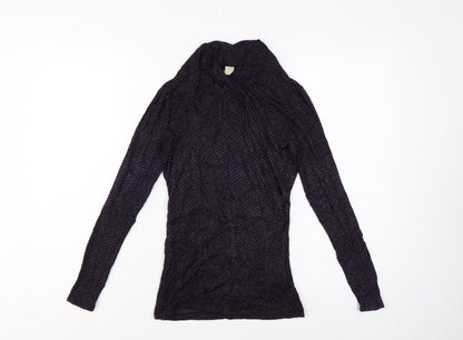 Banana Republic Women Black Purple Wrap Jersey Blouse Petite 2XS