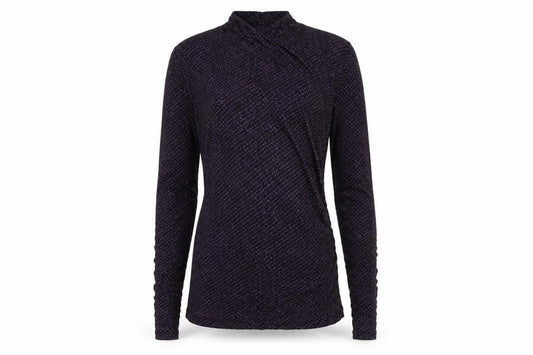 Banana Republic Women Black Purple Wrap Jersey Blouse Petite 2XS