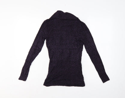 Banana Republic Women Black Purple Wrap Jersey Blouse Petite 2XS