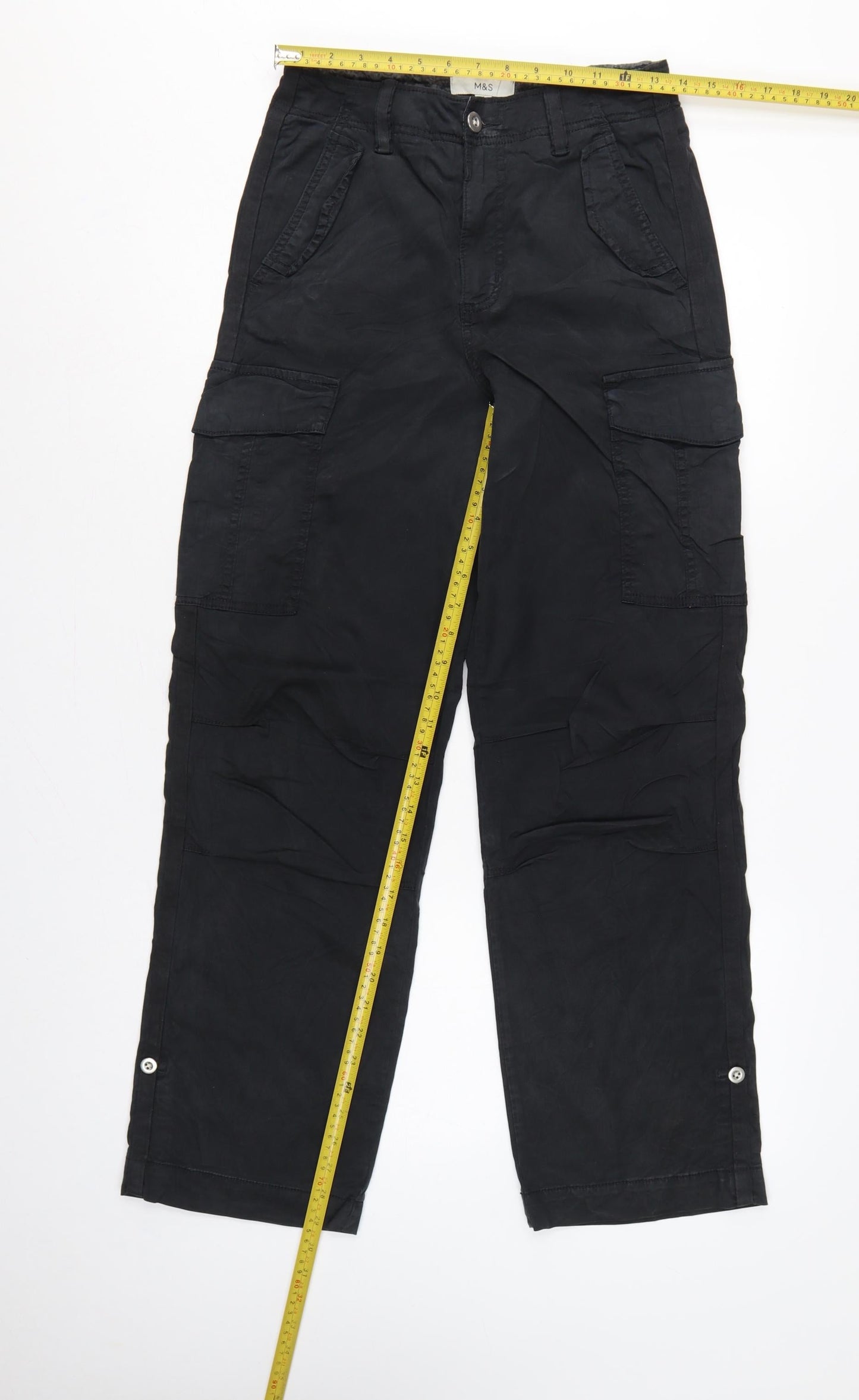 Marks & Spencer Women’s Black Size 8 Long Cargo Trousers Pockets