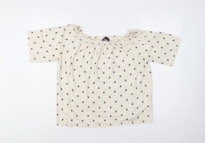 M&S Women Ivory Floral Off Shoulder Blouse Size 14 3/4 Bell Sleeve