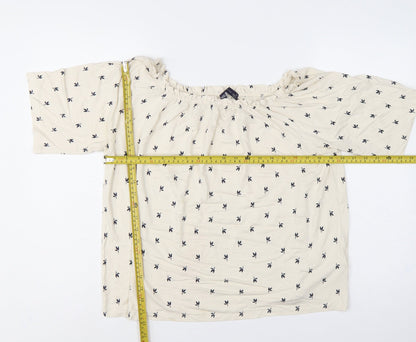 M&S Women Ivory Floral Off Shoulder Blouse Size 14 3/4 Bell Sleeve