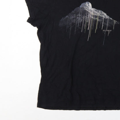 Pull&Bear Men’s Black XL Mountain Graphic Print Crew Neck T-Shirt